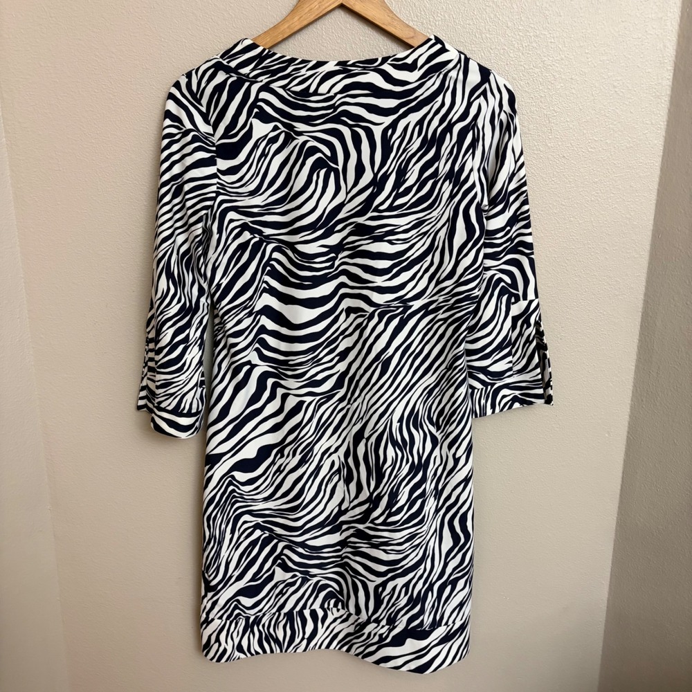 Jude Connally Megan Dress Small Zebra Print Shift 3/4 Sleeve V-Neck Stretch USA - Picture 5 of 9